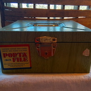 Vintage Mid Century Porta File Metal File Storage Box Made in the USA Green Wood Grain Look FREE SHIPPING