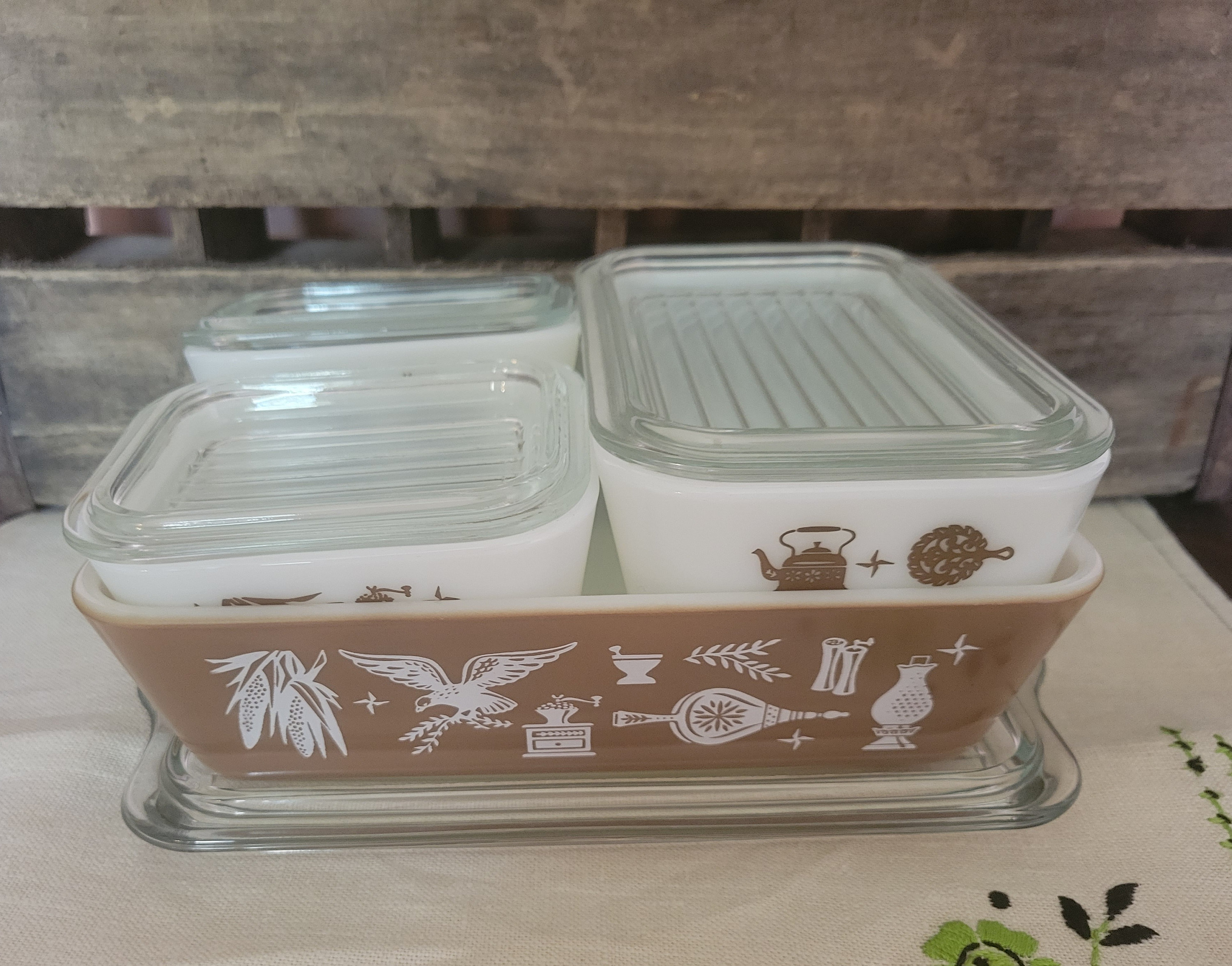 保存容器・ケース (138) Old Pyrex Refrigerator Dish 3Set Vintage Pyrex Refrigerator Storage Dishes Full Set With Lids