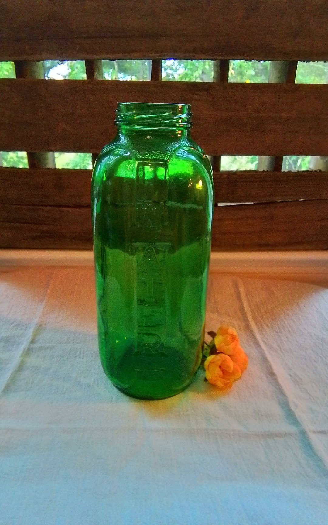 Vintage Glass Green Glass Bottle Water Juice Jug Bottle Stamped ...