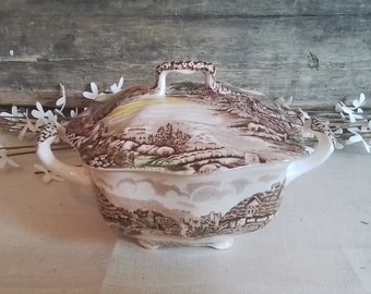 Vintage English Sugar Bowl with Lid Footed Made in England Sugar Dish with Lid English Countryside Village FREE SHIPPING