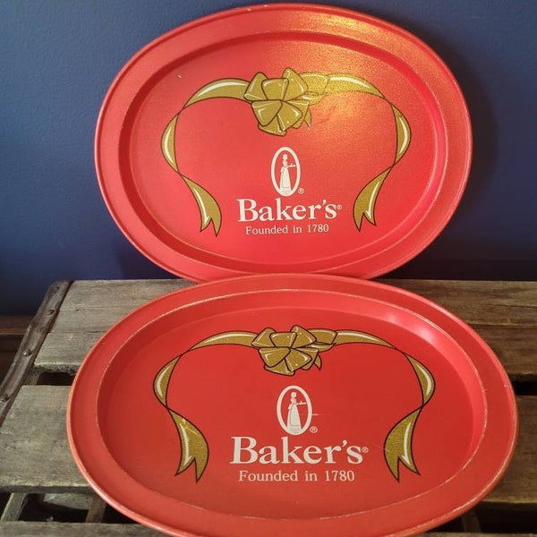 Vintage Tin Trays Baker's Chocolate Advertising Trays Set of 2 FREE SHIPPING