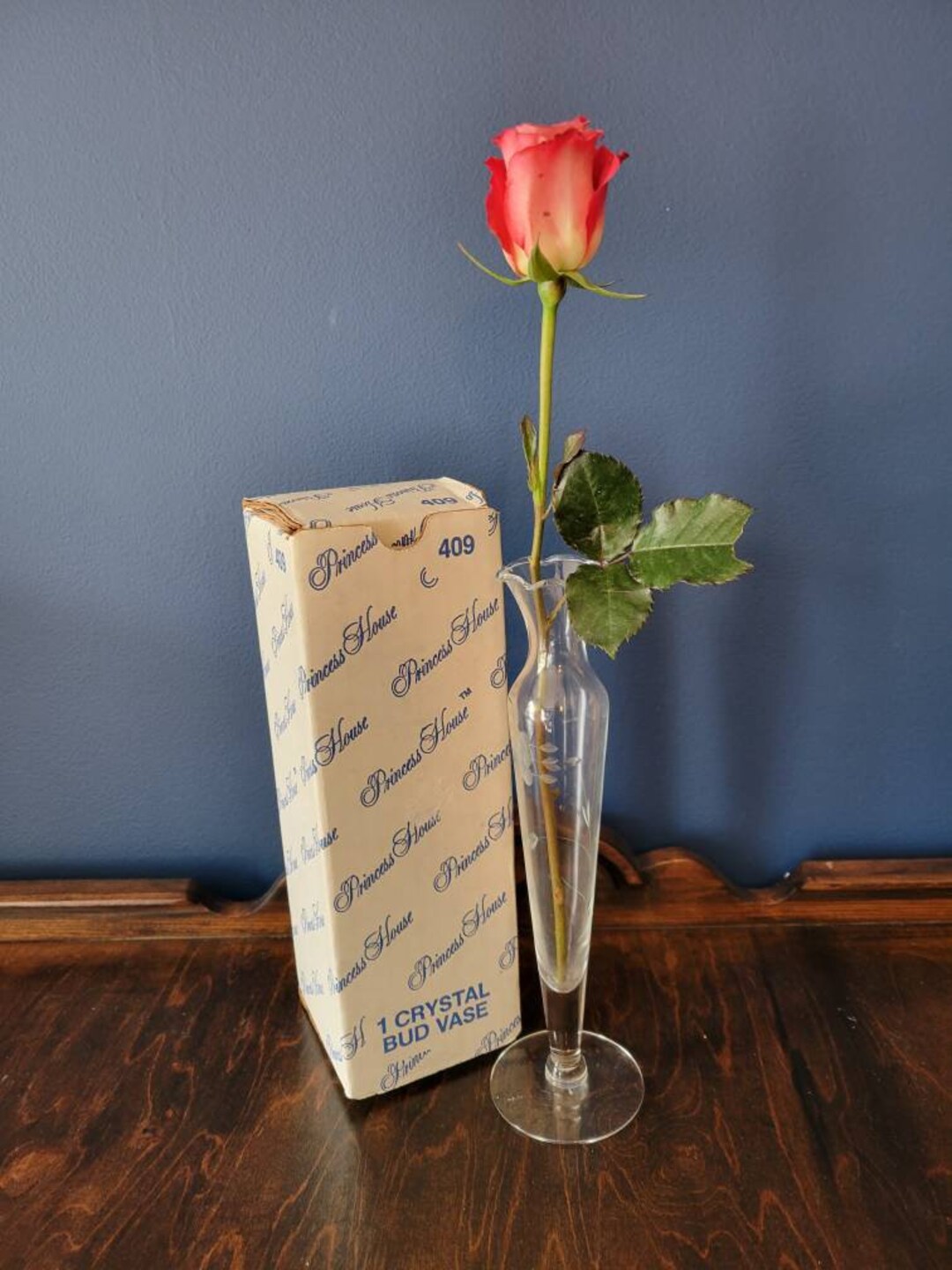 Vintage Princess House Crystal Bud Vase in Orginal Box Heritage Pattern