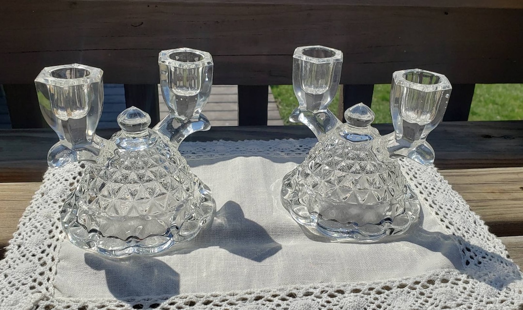Vintage Imperial Glass Set of Two Elegant Double Candlestick Etsy