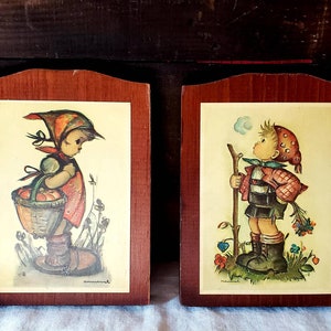 Vintage Pair of Hummel Prints on Manchester Wood Handcrafted Wood Plaque Prints FREE SHIPPING