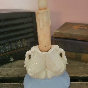 Vintage Chadwick Swan Candlestick Taper Holder Ivory and Blue Elegant Chadwick of Trenton New Jersey Candle Holder FREE SHIPPING