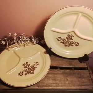 Vintage Pfaltzgraff Village Pattern Plates Pair of Rare Divided &quot;Grill&quot; Plates Made in the USA Early American Style Pfaltzgraff Village