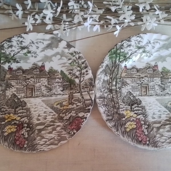 Vintage Salad Plate Pair British Anchor Country Cottage Pattern Salad Plate Dinnerware Made in England FREE SHIPPING