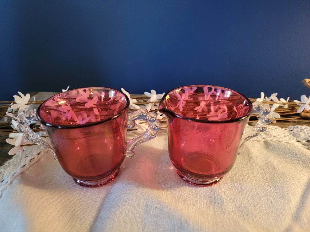 Vintage Creamer and Sugar Set Cranberry Glass Imperial Like Etsy