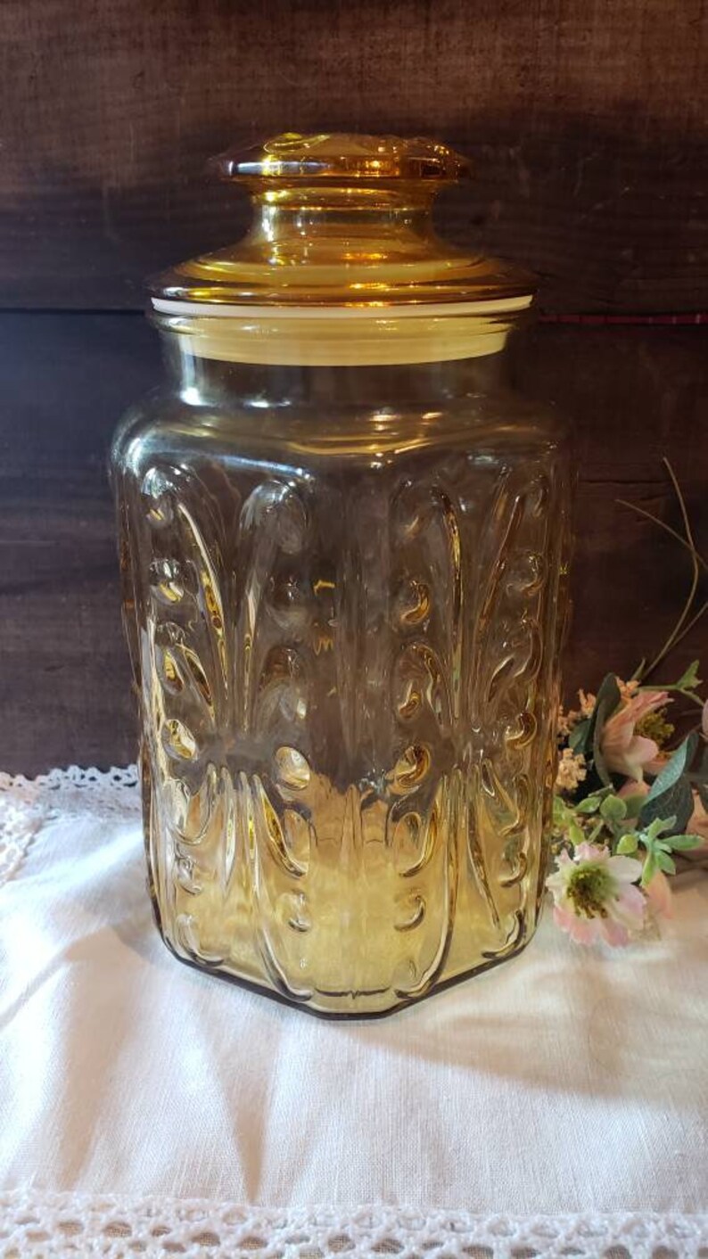 Vintage Amber Glass Jar Canister Large L.E. Smith Atterbury Etsy