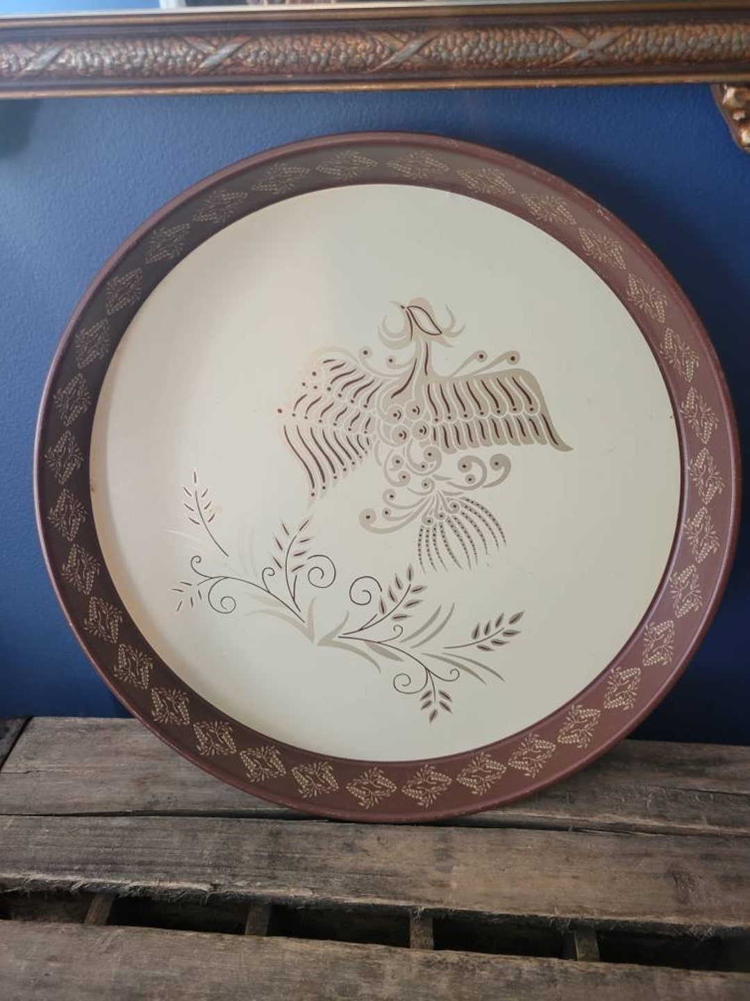 Vintage Tray Metal Folkart Serving Tray FREE SHIPPING Etsy