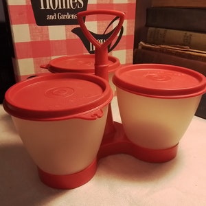 Vintage Tupperware Condiment Serving Caddy with Snap Closure Lids FREE SHIPPING