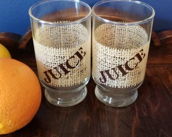 Vintage Juice Glasses Set of 2: Retro Farmhouse Cottage Style