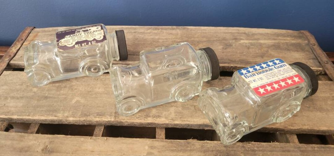 Vintage Glass Candy Jars Three Vintage Glass Automobile Candy Etsy