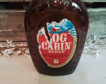 Vintage Log Cabin Syrup Bottle: 1776-1976 Commemorative Amber Glass Flask