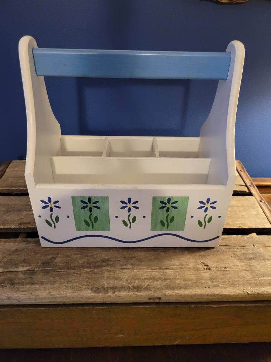 Vintage Pfaltzgraff Cloverhill Pattern Wooden Flatware Caddy Utensil