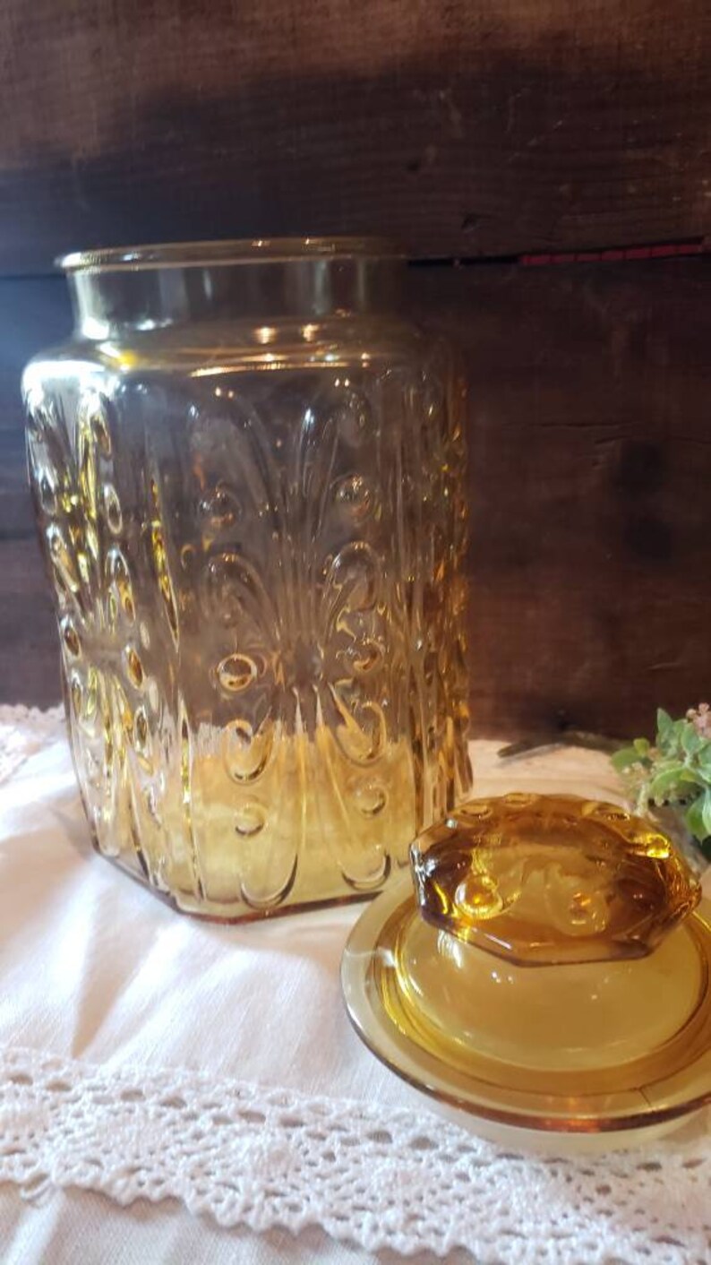 Vintage Amber Glass Jar Canister Large L.E. Smith Atterbury Etsy