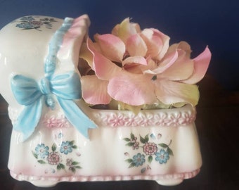 Vintage Inarco Ceramic Bassinet Planter: Floral Nursery Decor