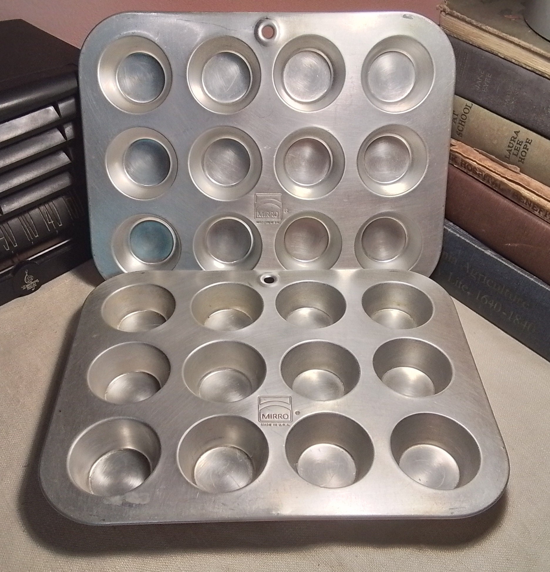 Vintage Mirro Mini Cupcake Muffin Tins Pair Made in the USA Mirro