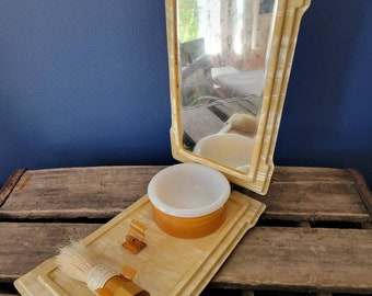 Vintage Men's Travel Shaving Set: Vanity Mirror, Brush & Bowl