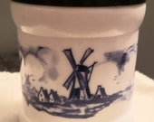 Vintage Milk Glass Delft, Canister With Lid, Dutch, Holland