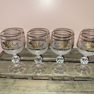 Vintage Bohemia Crystal Gold Leaf Wine Goblets Made in Czechoslovakia Set of 4 Mid Century Elegant Wine Glasses Vintage Barware FREE SHIP