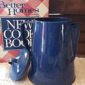 Vintage Enamelware Tea or Coffee Kettle Speckled Blue Enamelware FREE SHIPPING