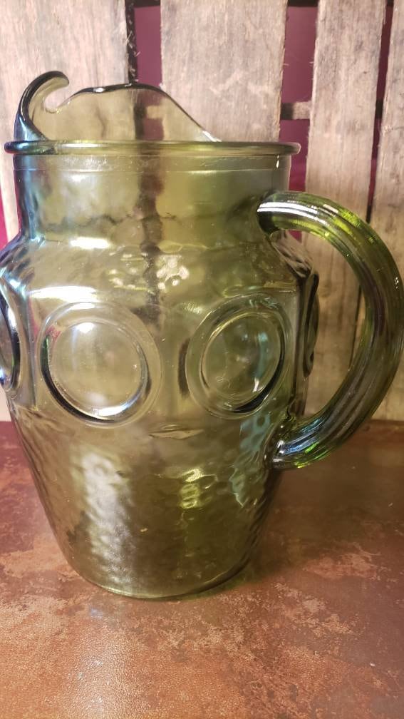 Vintage Anchor Hocking Green Glass Pitcher: Heritage Hall Design - Etsy