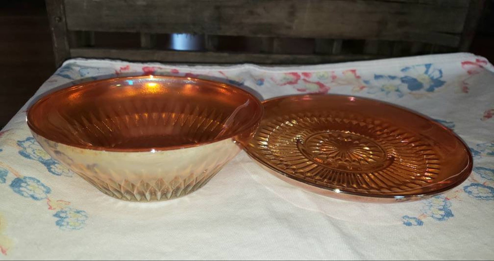 Vintage Carnival Glass Dessert Bowl and Saucer Plate FREE Etsy