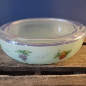 Vintage Green Bowl Jade Color With Floral Fruit Jadeite Like Bowl with Lid FREE SHIPPING