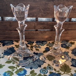Vintage Lead Crystal Candlestick Pair Elegant Tulip Floral Design Crystal Candle Holders FREE SHIPPING