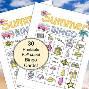 Summer Bingo -  30 Unique Summer Time Bingo Cards