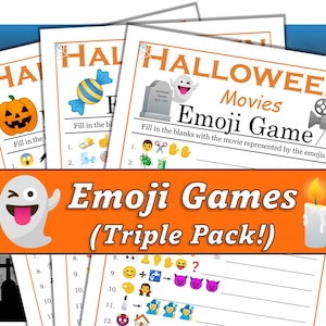 Halloween Emoji Game: Triple Pack (Movies, Candy, Words) - Printable Halloween Games Bundle