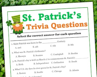 Printable St. Patrick's Day Trivia - 9 Multiple Choice Questions for Kids, Teens, and Adults