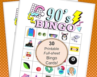 90s Bingo Game: 30 Unique Printable Cards (Digital Download)