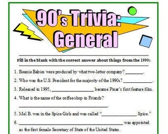 90s Trivia Etsy