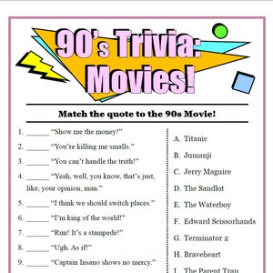 90's Trivia Game, Movies, Sports, Cartoons (PDF Download) image 4