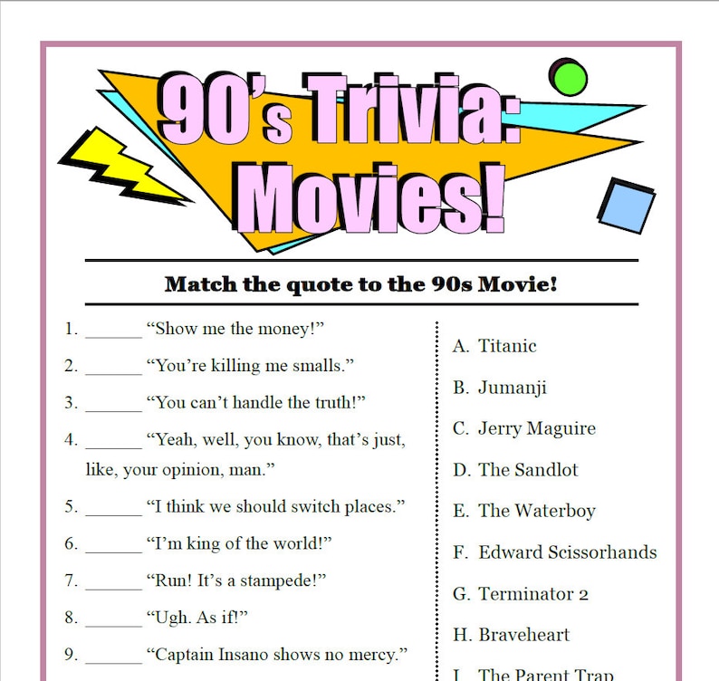 90's Trivia Game, Movies, Sports, Cartoons (PDF Download) image 4