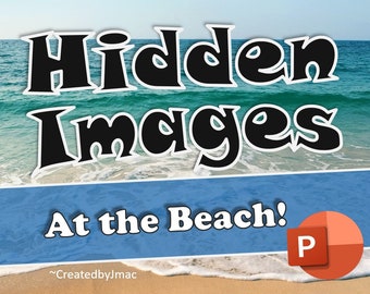 May include: A blue and white beach scene with the text "Hidden Images At the Beach!" and a PowerPoint logo. The text "Created by Jmac" is at the bottom of the image.