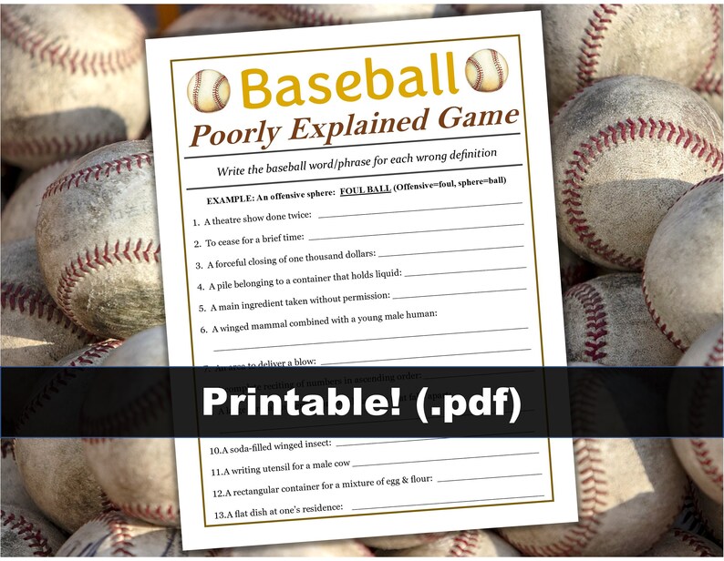 Printable Baseball Word Game: Poorly Explained Definitions (PDF) - Etsy