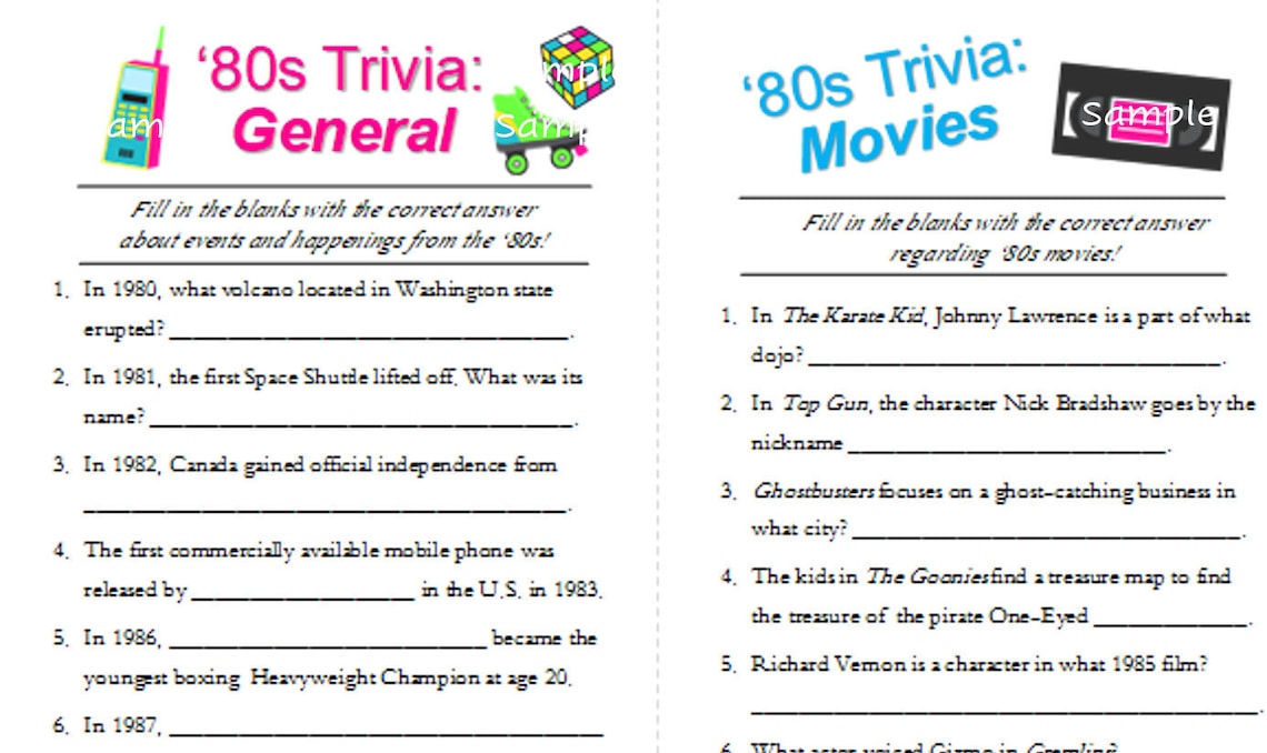 80s Trivia Pack Printable Trivia 1980's Game Includes Answers - Etsy Canada