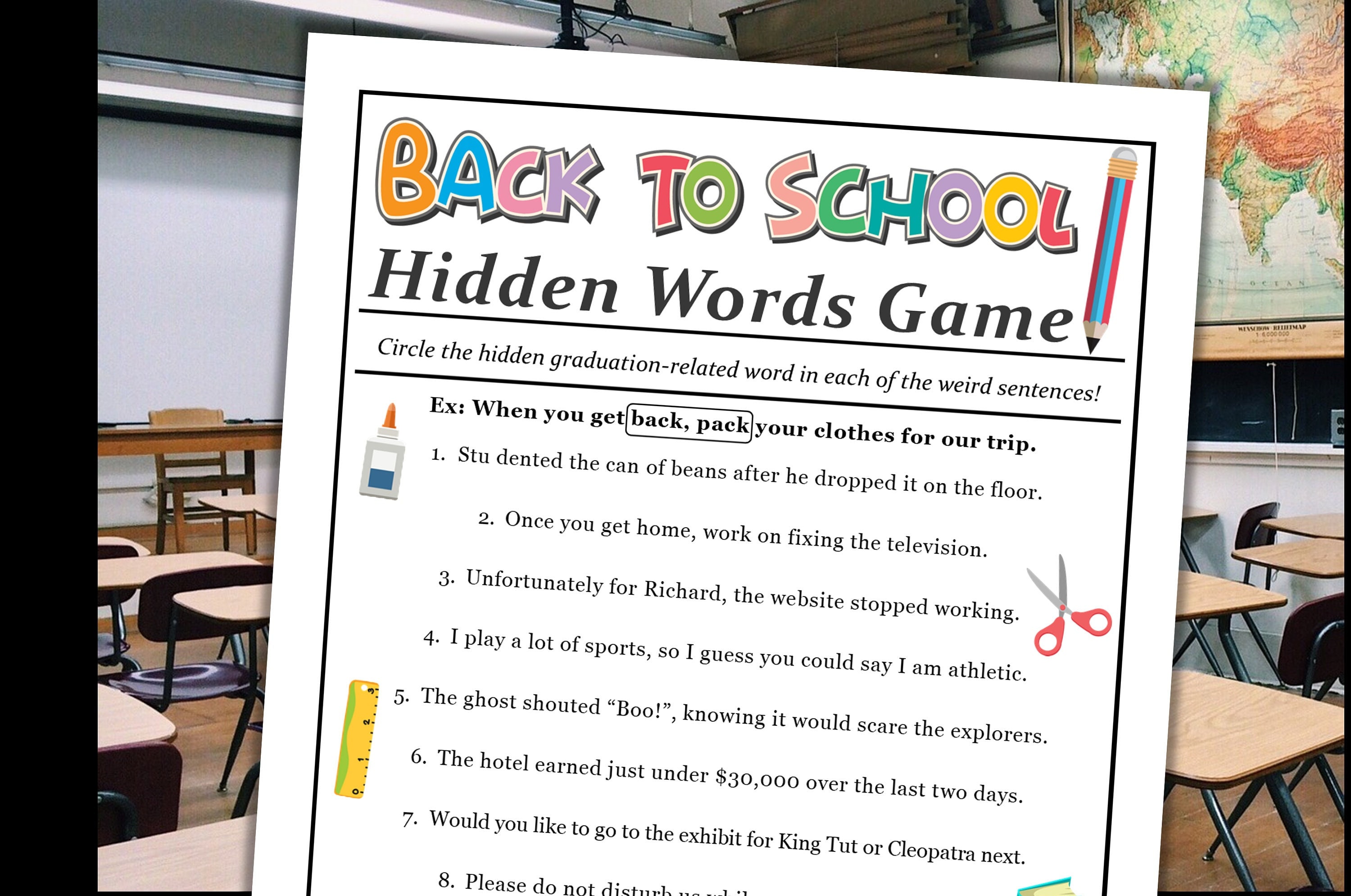 Back to School Printable Game Hidden Words Brainteaser Game - Etsy