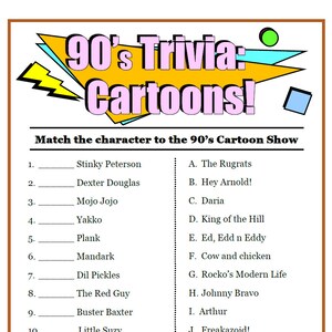 90's Trivia Game, Movies, Sports, Cartoons (PDF Download) image 2