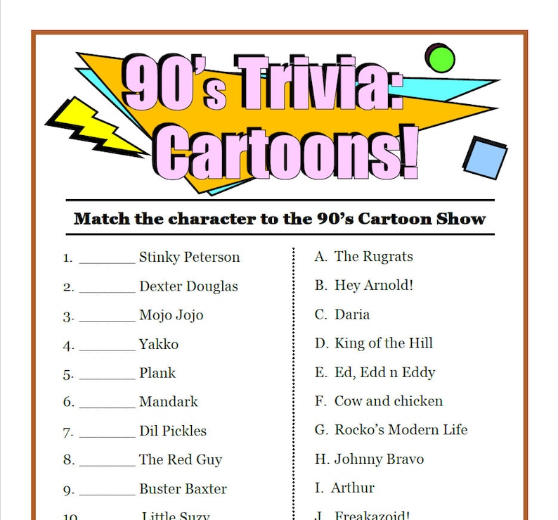 90's Trivia Game, Movies, Sports, Cartoons (PDF Download) image 2