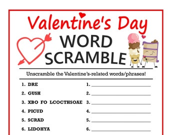 Valentine's Word Scramble - Printable Valentines Game with Answers