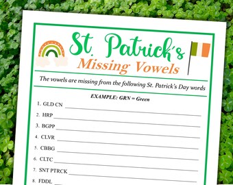 Printable St. Patrick's Day Game - Missing Vowels Word Game