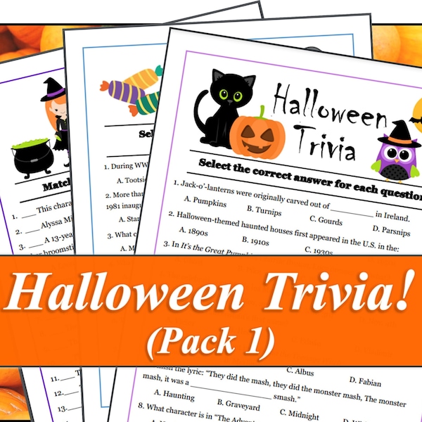 Halloween Trivia Pack 1 - Printable Halloween Activities - Pack of 30 questions with answers