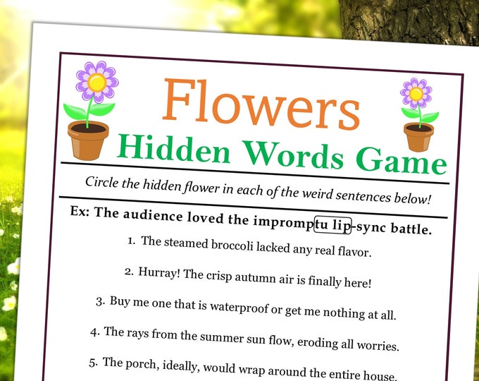 Flowers hidden words game fun printable activity for spring etsy