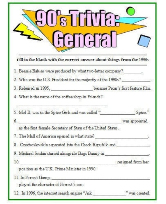 90s Movie Trivia Questions And Answers Printable