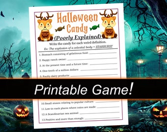 Printable Halloween Word Game - Poorly Explained Halloween Candy - Fun Brain Teaser game for Kids, Teens, and Adults
