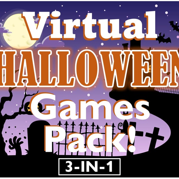 Halloween Games Pack - 3 PowerPoint Virtual Party Games - Zoom Games - Trivia, Brain Teasers, Group Think